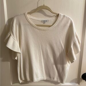 Madewell Cream flutter sleeve cropped sweater